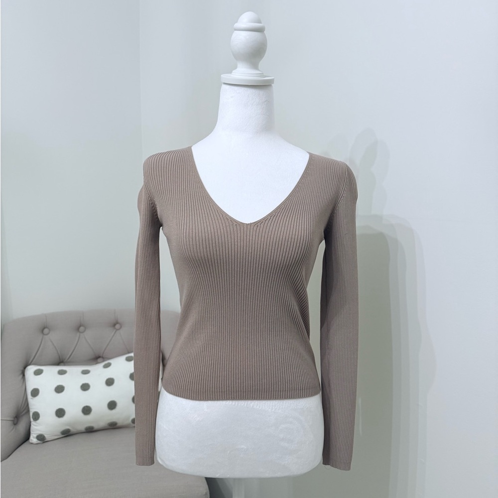 Zara Taupe Ribbed Knit Top